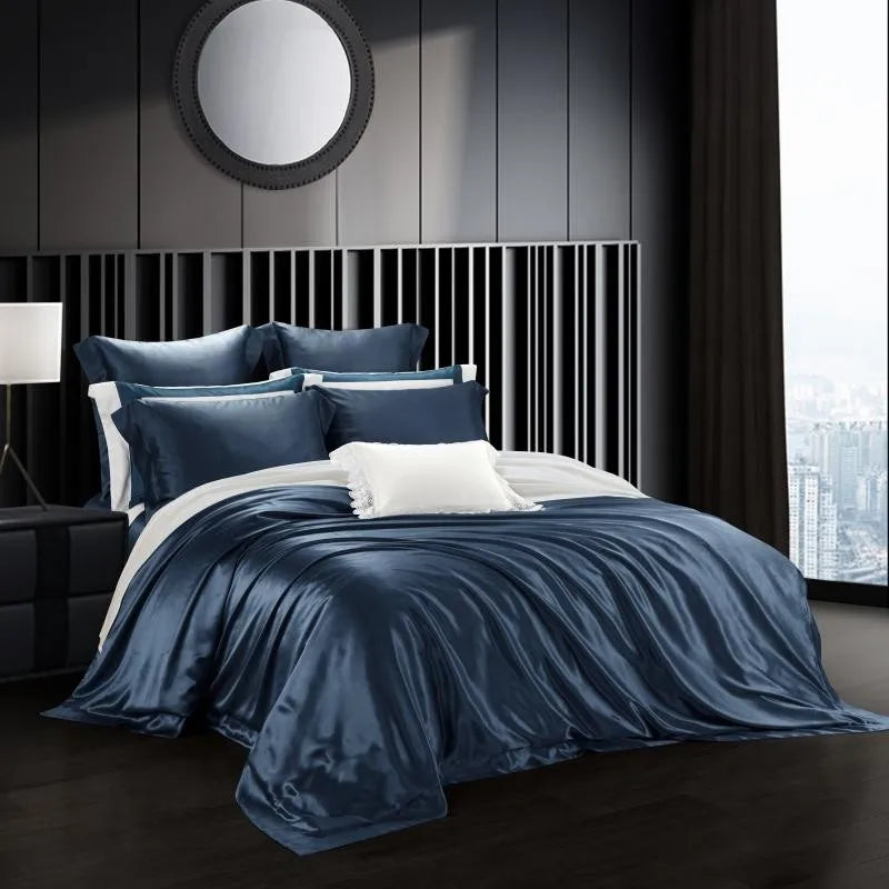 Blue Passionflower Mulberry Silk Duvet Set - angle