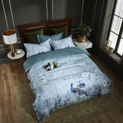 Blue Chinoiserie Bedding in a Dark Bedroom