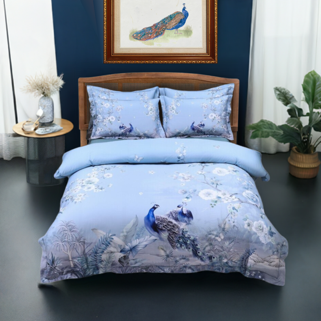 Blue Chinoiserie Bedding in a Blue Bedroom
