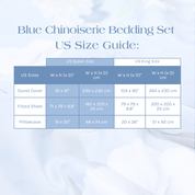 Size Guide for the Blue Chinoiserie Bedding Set