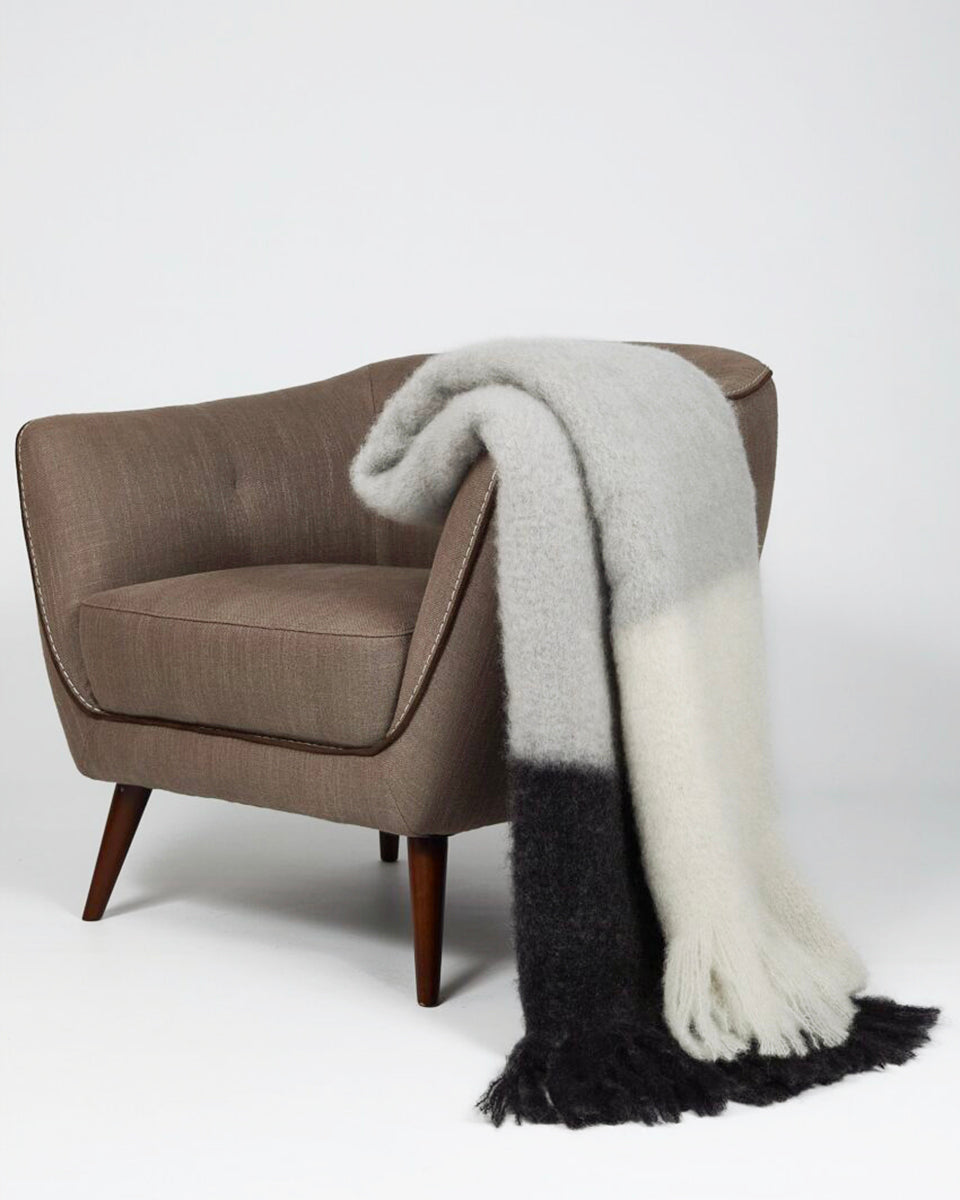 Tri-tone Mohair Blanket Draped over a Chair