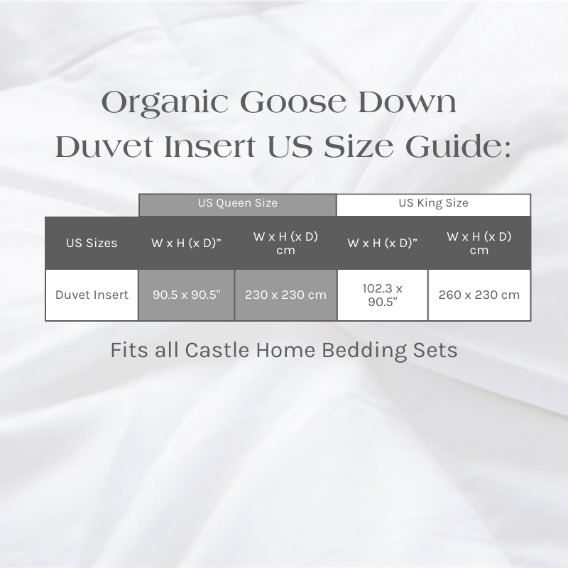 Organic Goose Down Duvet Insert Size Guide