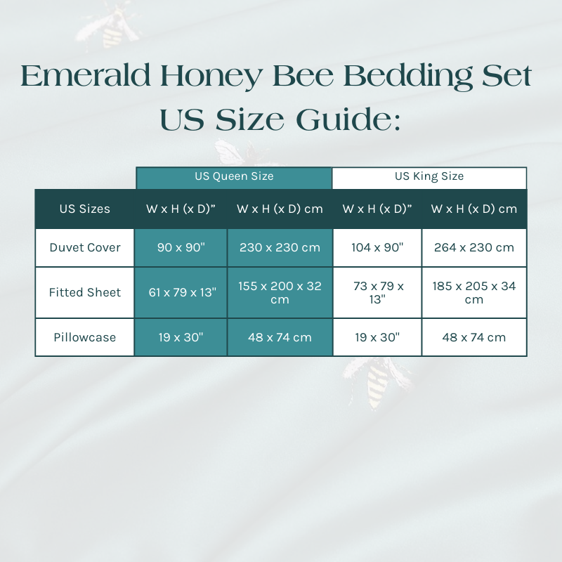 Size Guide for the Emerald Honey Bee Bedding Set