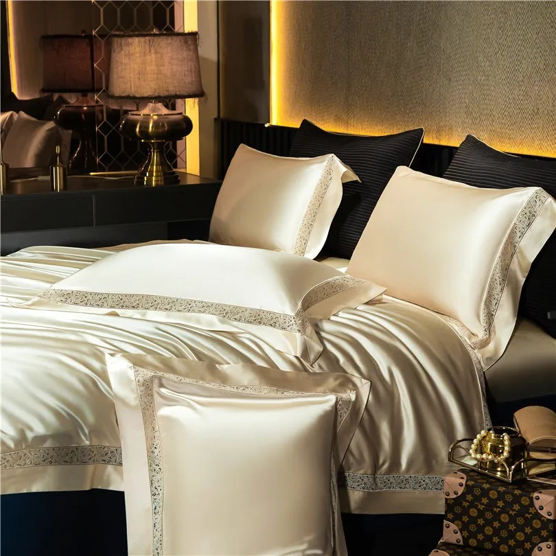 Gilded Gold Satin Bedding Set side view
