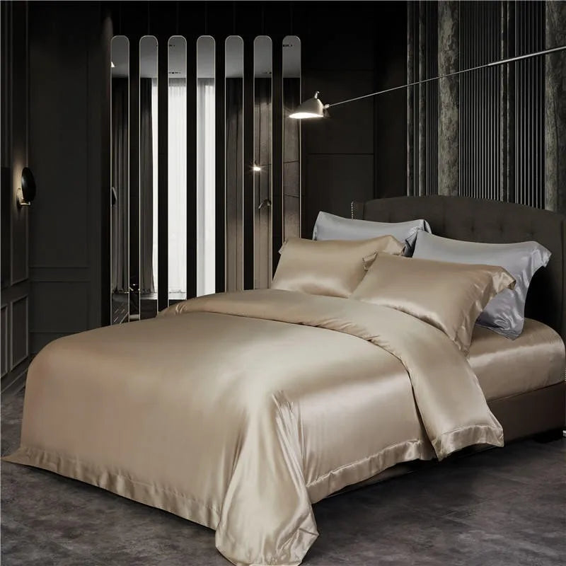 Golden Daylily Mulberry Silk Duvet Set - angle view