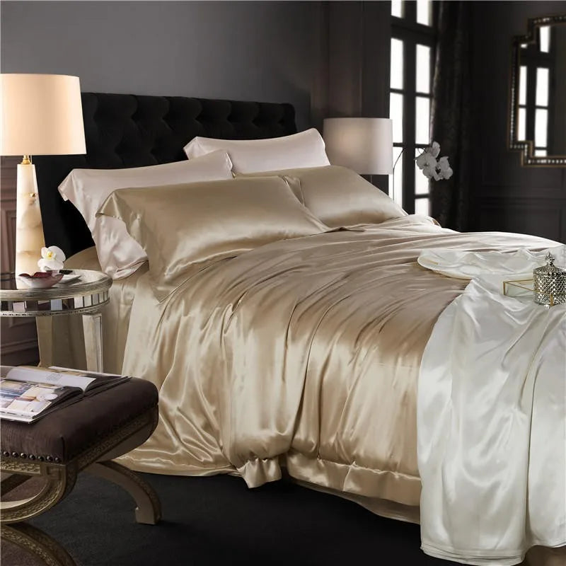 Golden Daylily Mulberry Silk Duvet Set - side view