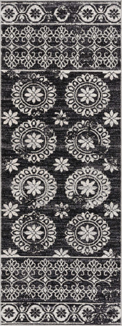 Kahraman Black & White Floral Washable Area Rug