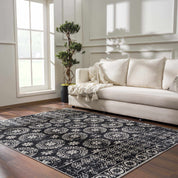 Kahraman Black & White Floral Washable Area Rug