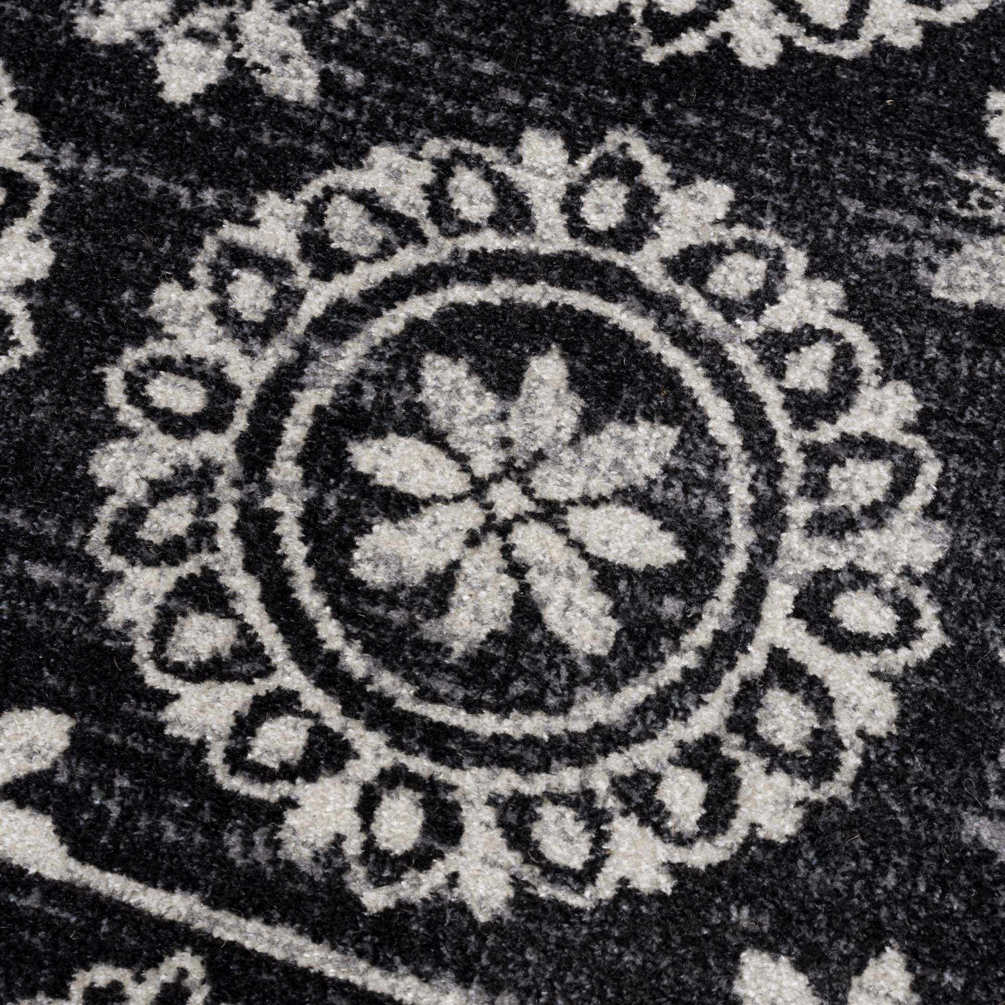 Kahraman Black & White Floral Washable Area Rug