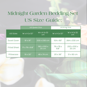 Size Guide for the Midnight Garden Bedding Set