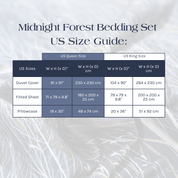 Size Guide for the Midnight Forest Bedding Set