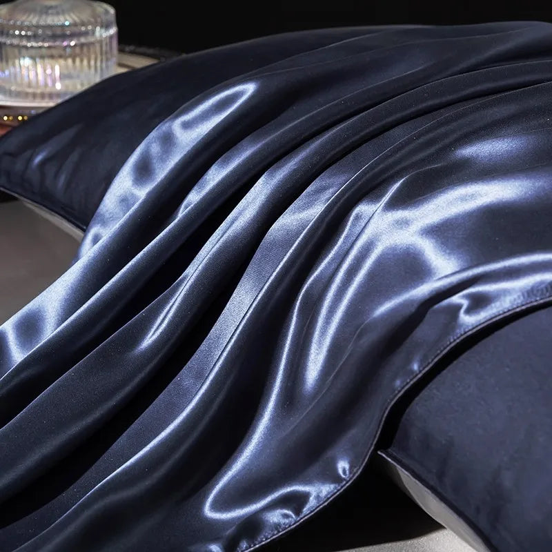 Midnight Gleam Mulberry Silk Bedding Set fabric