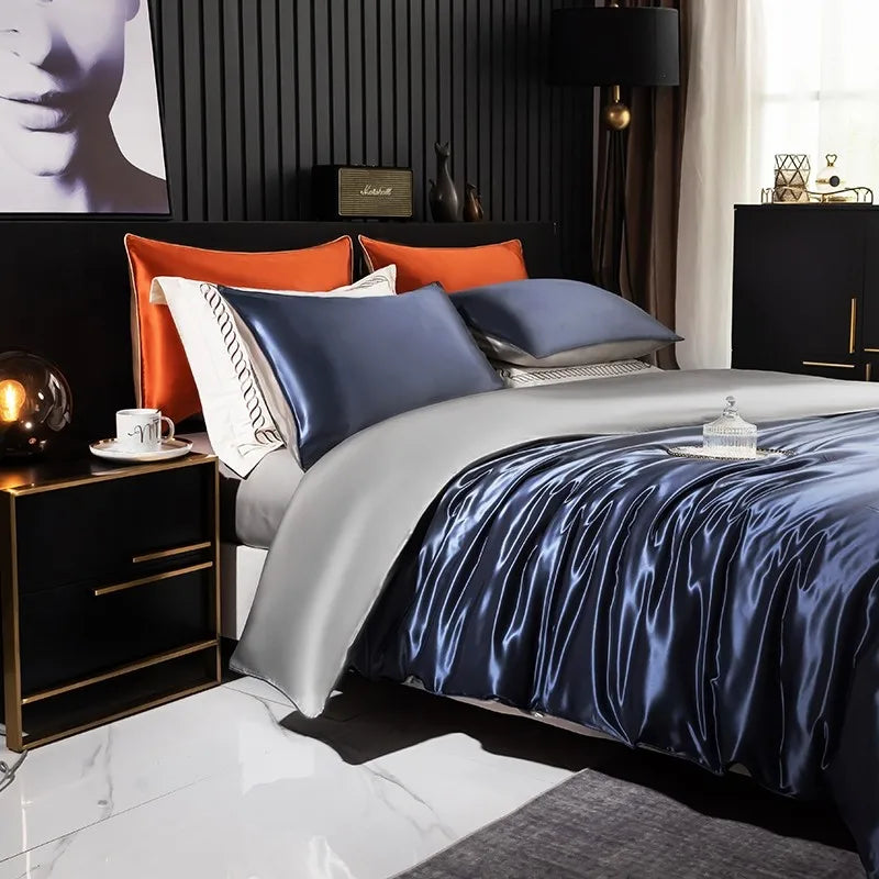 Midnight Gleam Mulberry Silk Bedding Set - side view