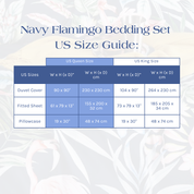 Size Guide for the Navy Flamingo Bedding Set