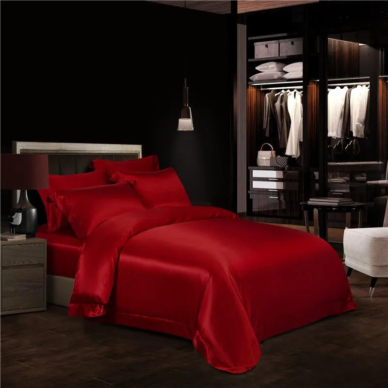 Poppy Bloom Mulberry Silk Duvet Set - angle view