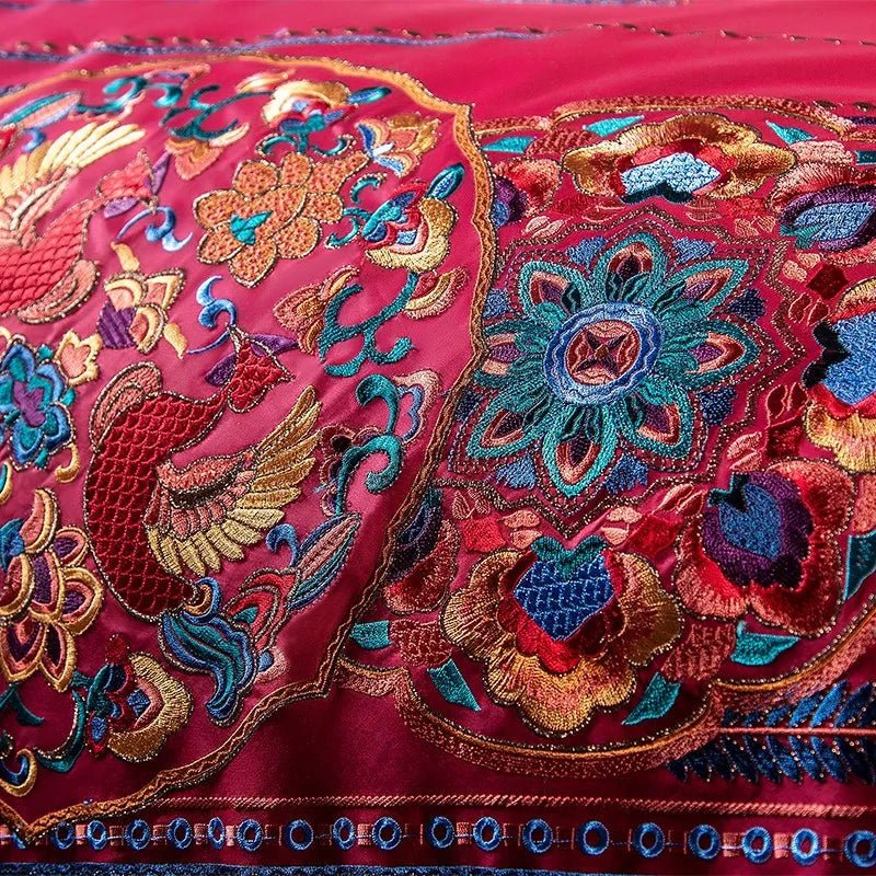 Royal Garnet Oasis Egyptian Cotton Bedding - Embroidery