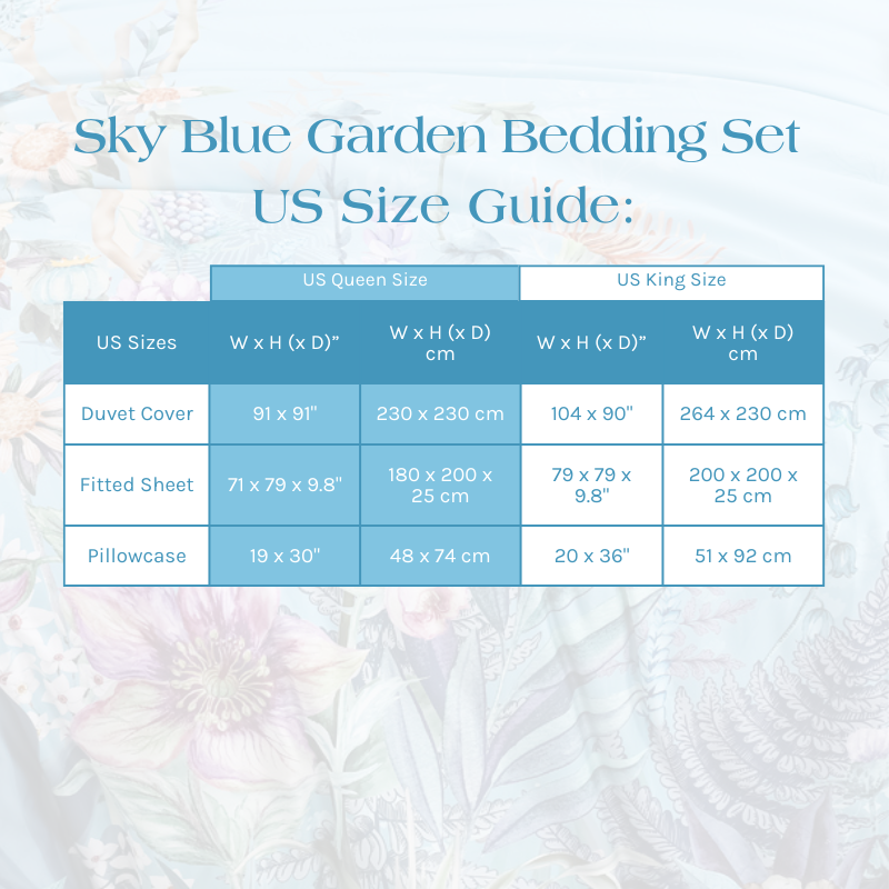 Size Guide for the Sky Blue Garden Set
