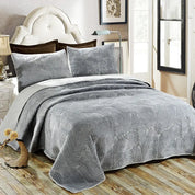 Slate Boho Leaf Quilted Fleece Bedspread Set