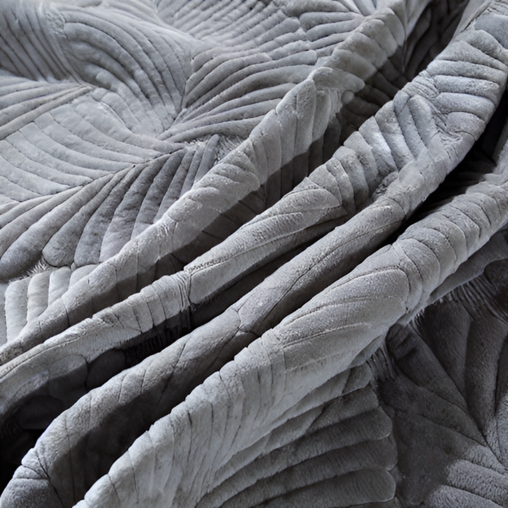 Slate Boho Leaf Quilted Fleece Bedspread Set fabric
