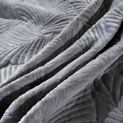 Slate Boho Leaf Quilted Fleece Bedspread Set fabric