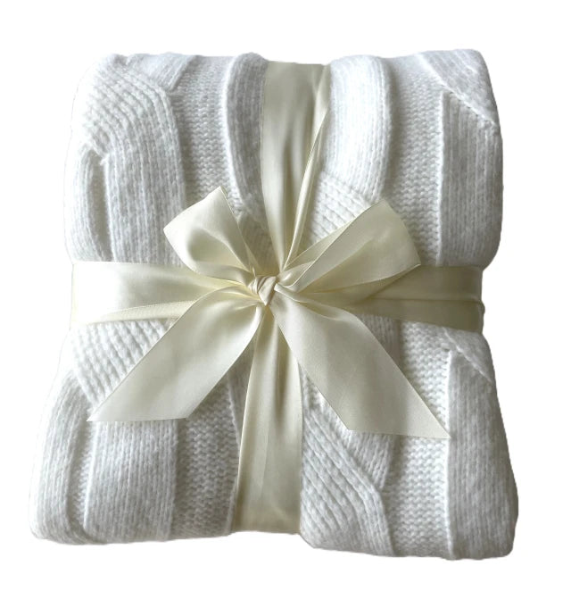 Faux Cashmere Cable Knit Blanket, Snow
