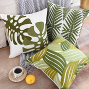 Two Toned Monstera Embroidered Pillow Cover