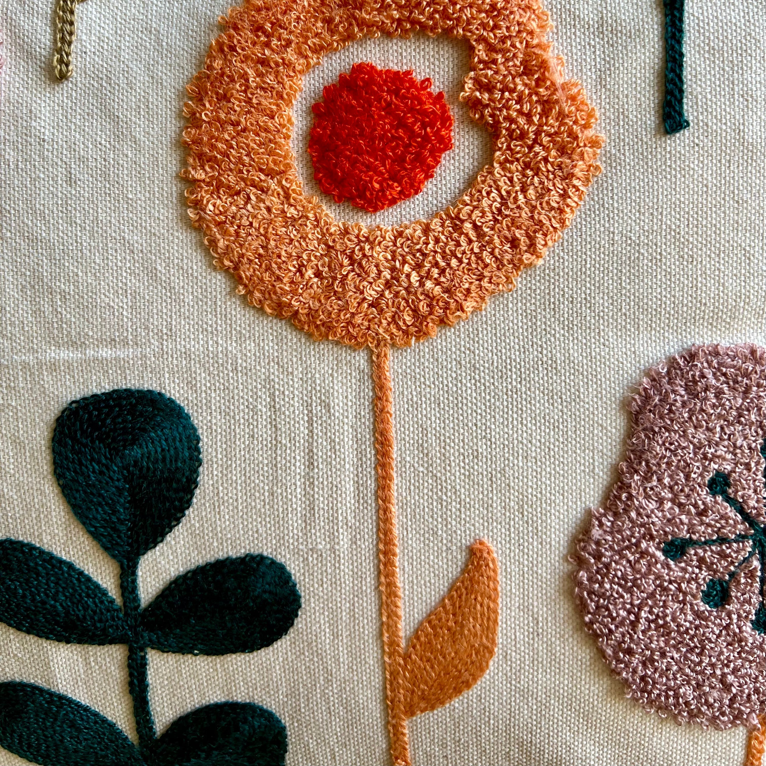 Vibrant Floral Embroidered Throw Pillow Cover