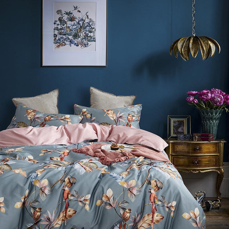 Parrot Sanctuary Bedding Set on a bed - front view