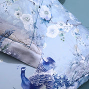 Close up of fabric and pattern of Blue Chinoiserie Bedding Set