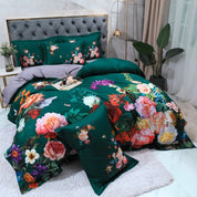 Emerald Garden Bedding Set on a bed - slight angle view