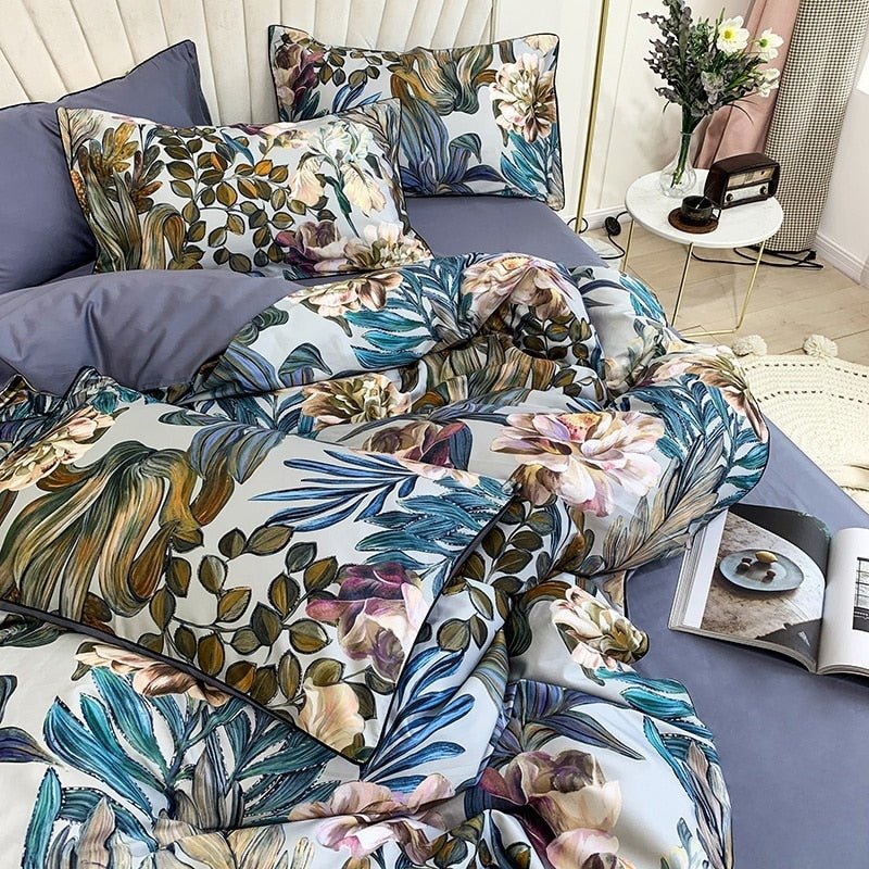 Botanical Bliss Bedding Set on a bed - close view