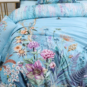 Close up of the pattern in the Sky Blue Garden Bedding Set
