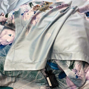Close up of Teal Lotus Bedding Set fabric