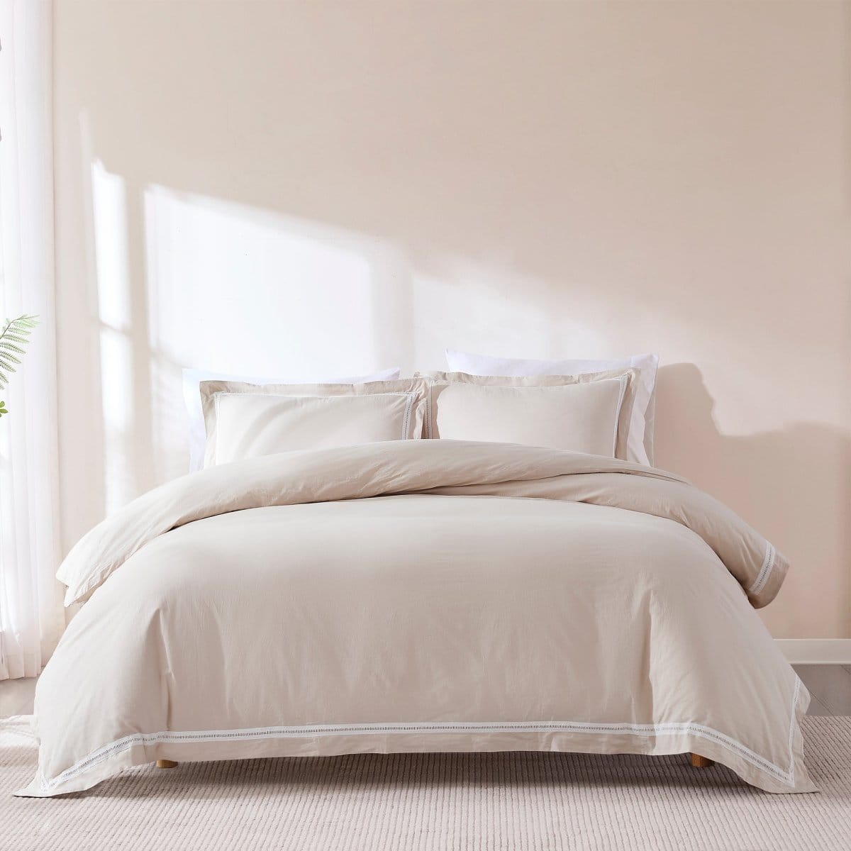 Doris Eyelet Inset Trim Cotton Duvet Cover Set