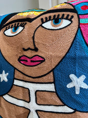 Starry Night Frida Embroidered Pillow Close View