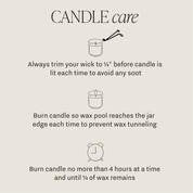 Candle care instructions with illustrations on a beige background
