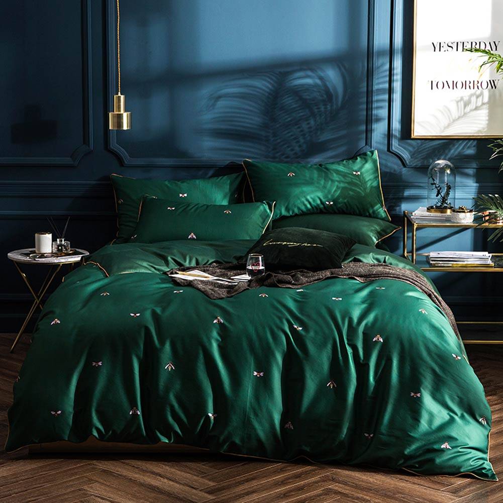 Emerald Honey Bee Bedding Set on a bed