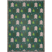 Christmas Tree Woven Blanket for holiday season. Green throw woven blanket with Christmas tree.