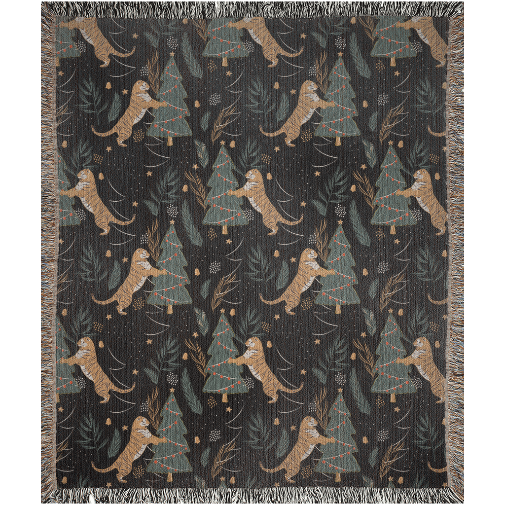 Tigers and Christmas trees Woven Blankets for tiger lovers and holiday seaaon