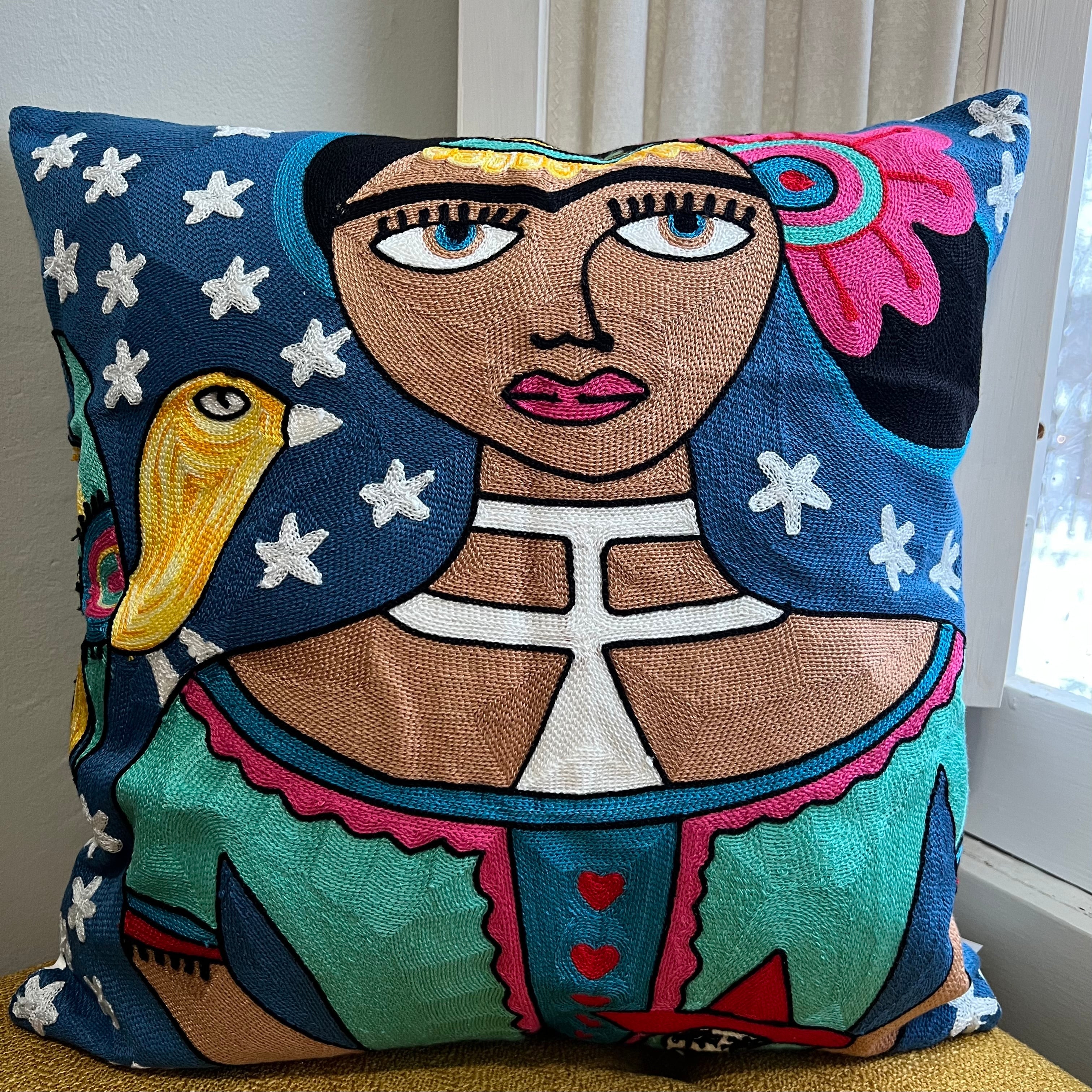 Starry Night Frida Embroidered Pillow