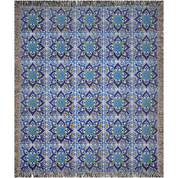 Blue And White Floral Tiles Woven Blanket For Hispanic Home Decor. Christmas Gift For Hispanic Family Or Hispanic Friends.