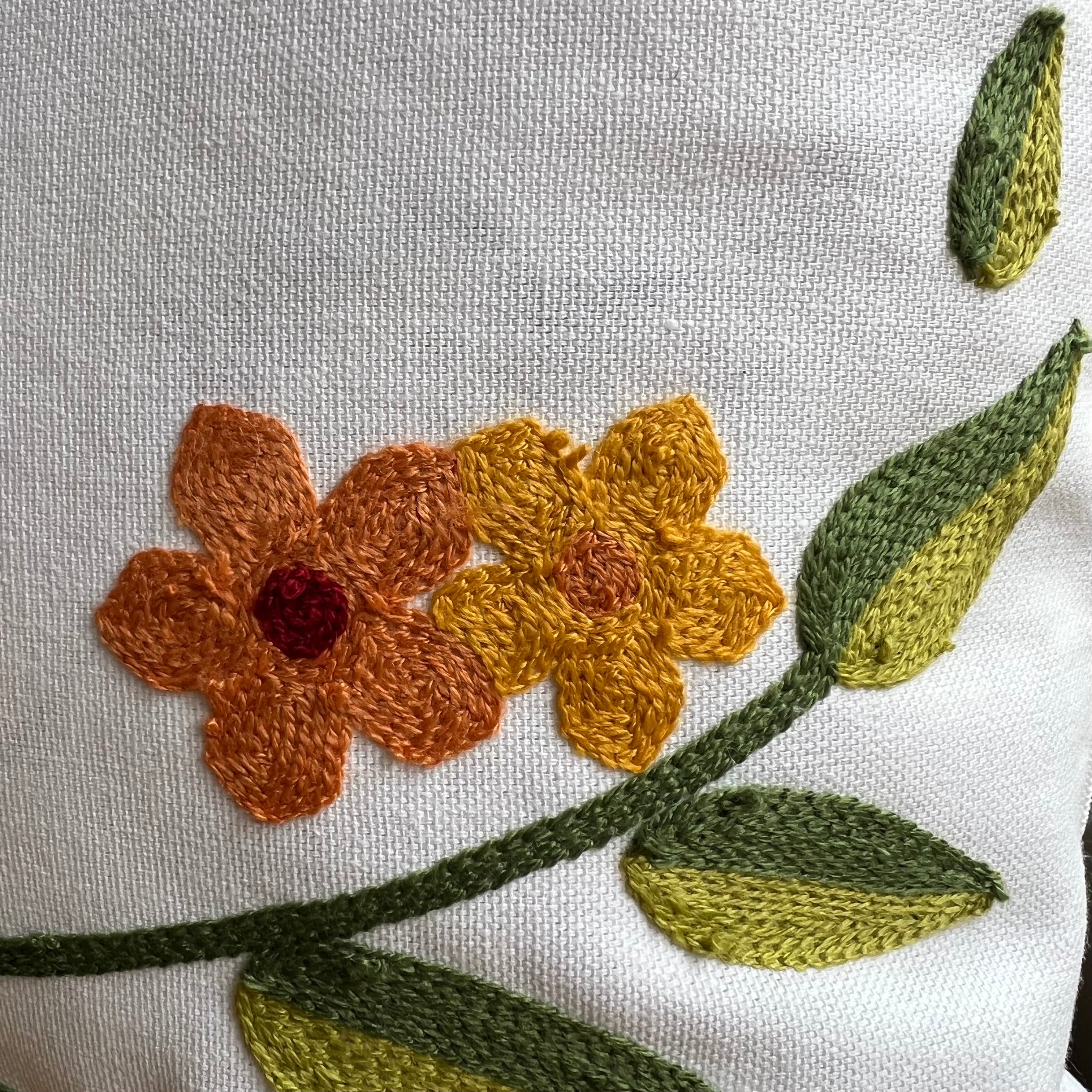 Bird and Bloom Embroidered Pillow Cover