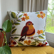 Bird and Bloom Embroidered Pillow Cover