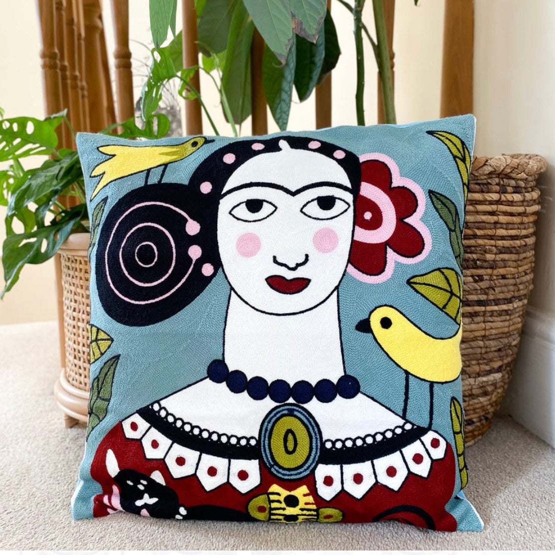 Frida Inspired Pillow with Canary