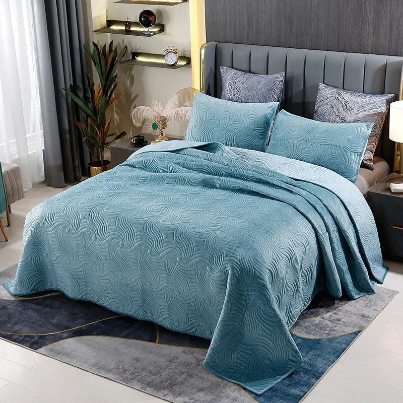 Boho Waves Quilted Velvet Coverlet Set - Angle View