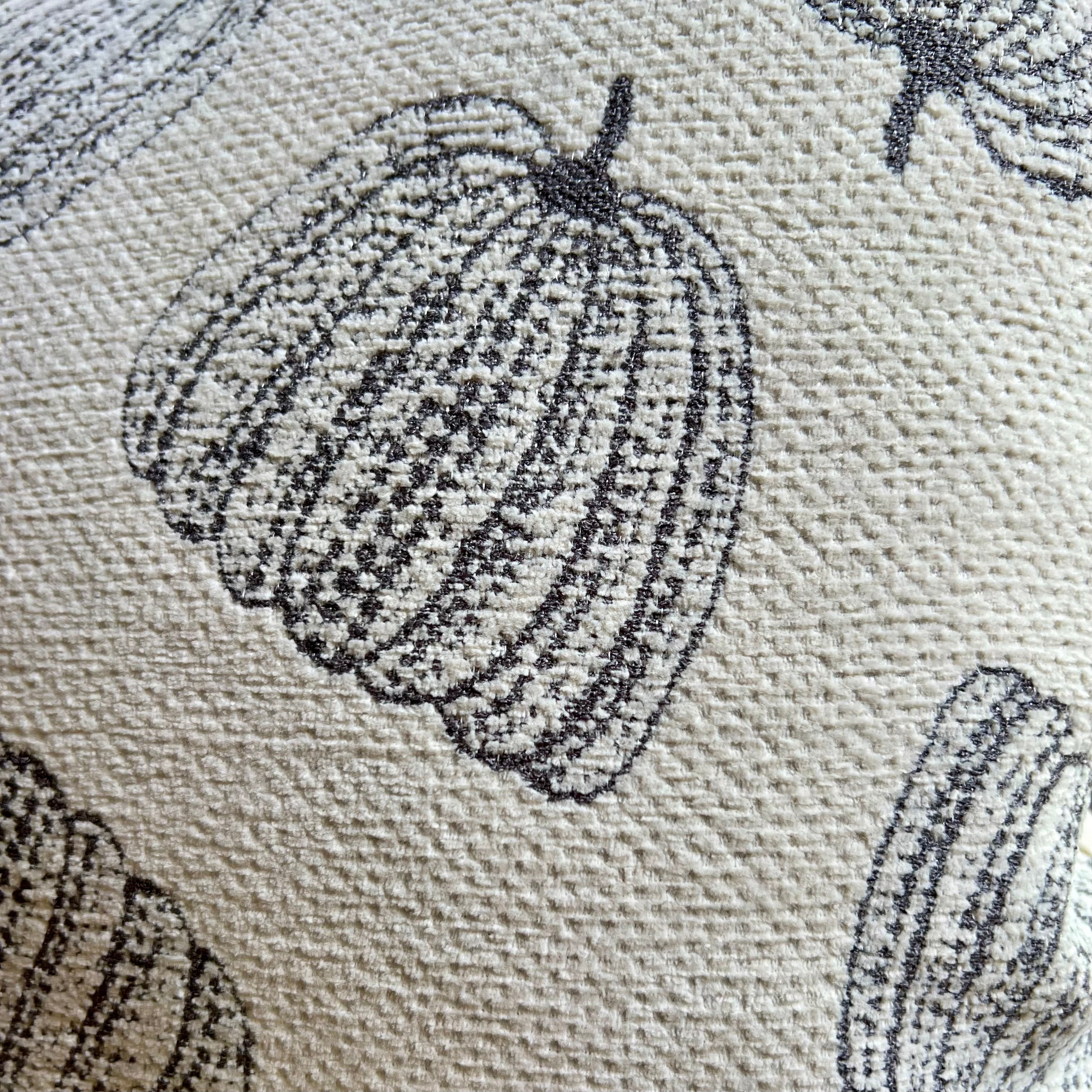 Close-up of a textured fabric with pumpkin pattern