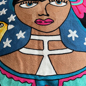 Starry Night Frida Embroidered Pillow Close View 2