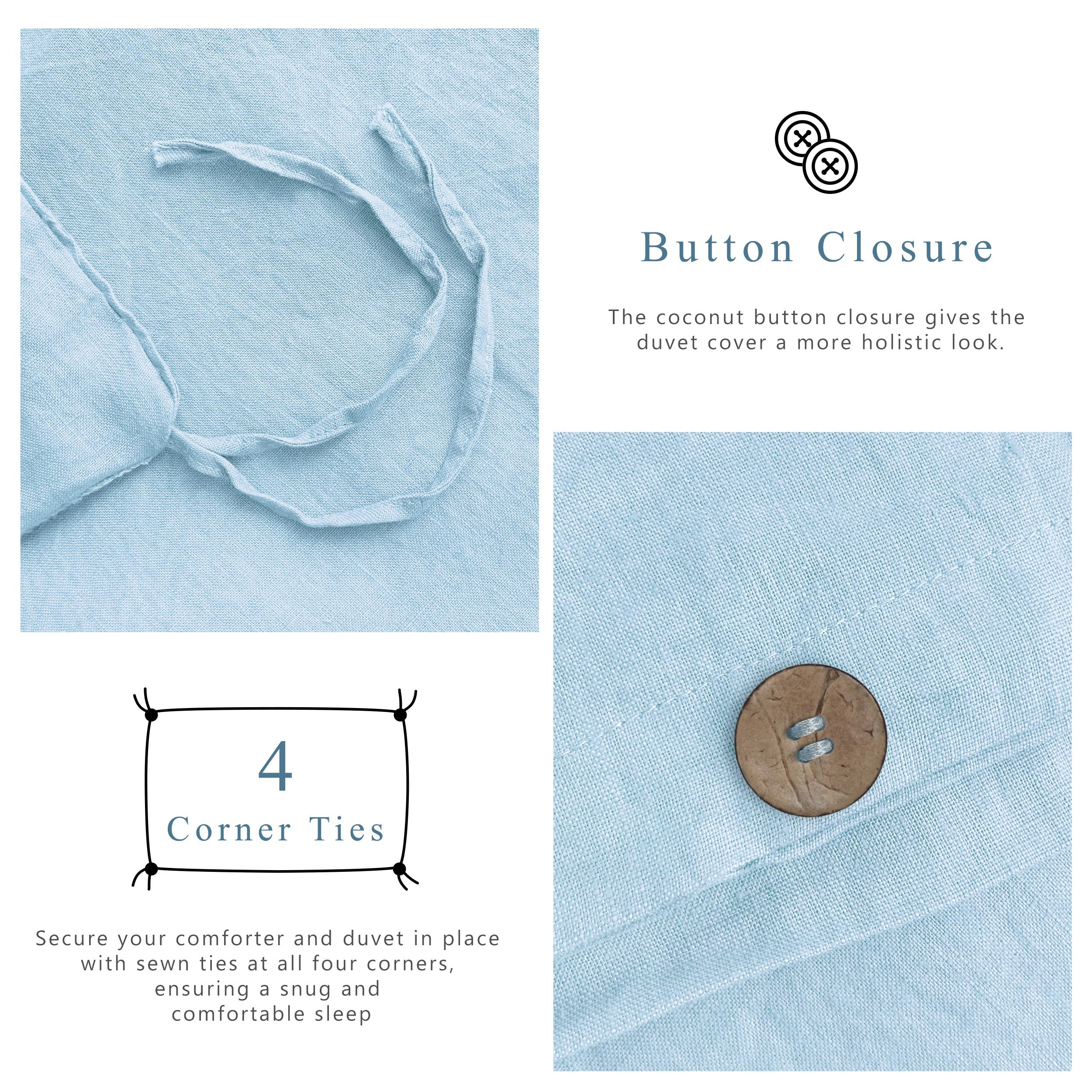 100% Linen Duvet Cover - Blue Duvet Cover Only