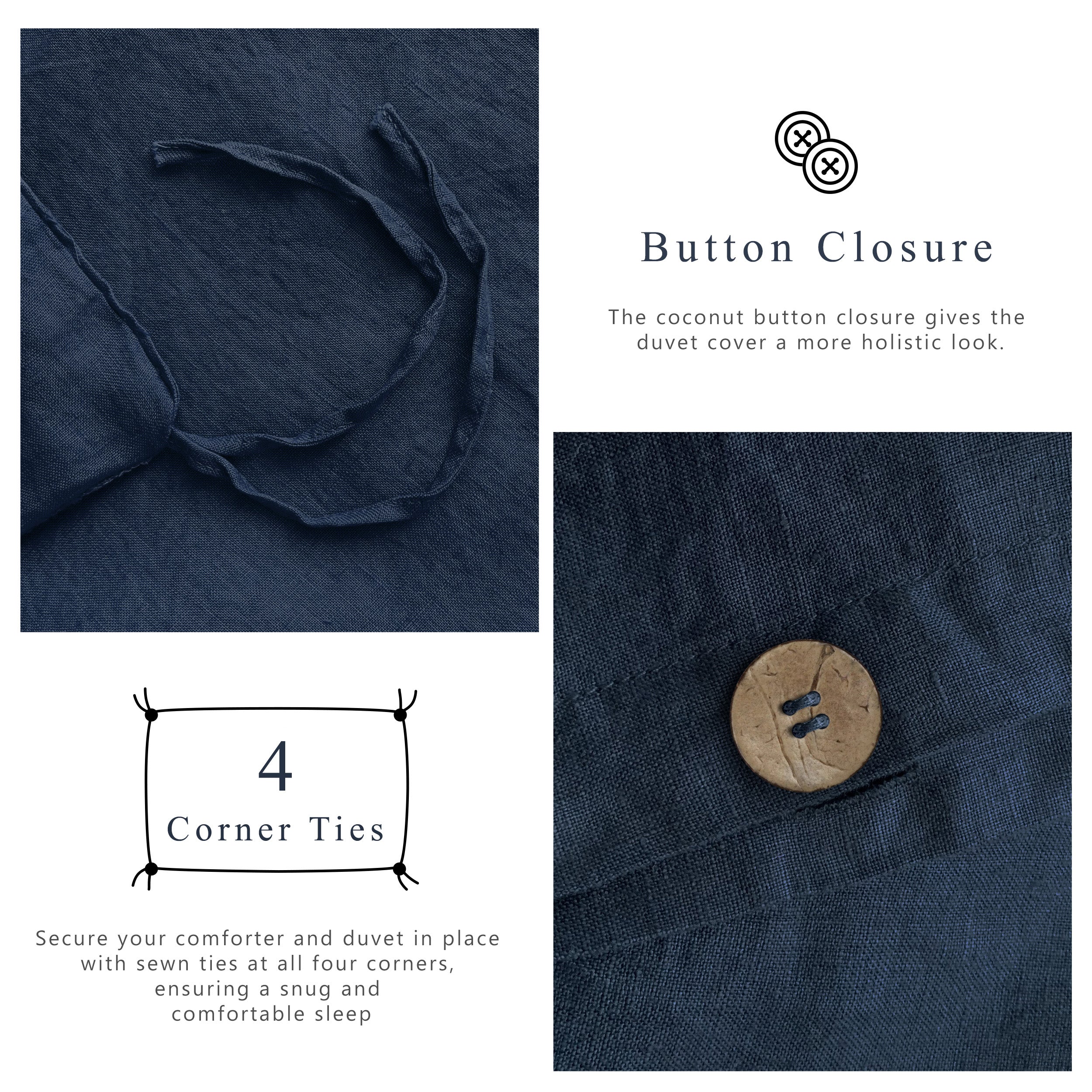 100% Linen Duvet Cover - Navy Duvet Cover Only