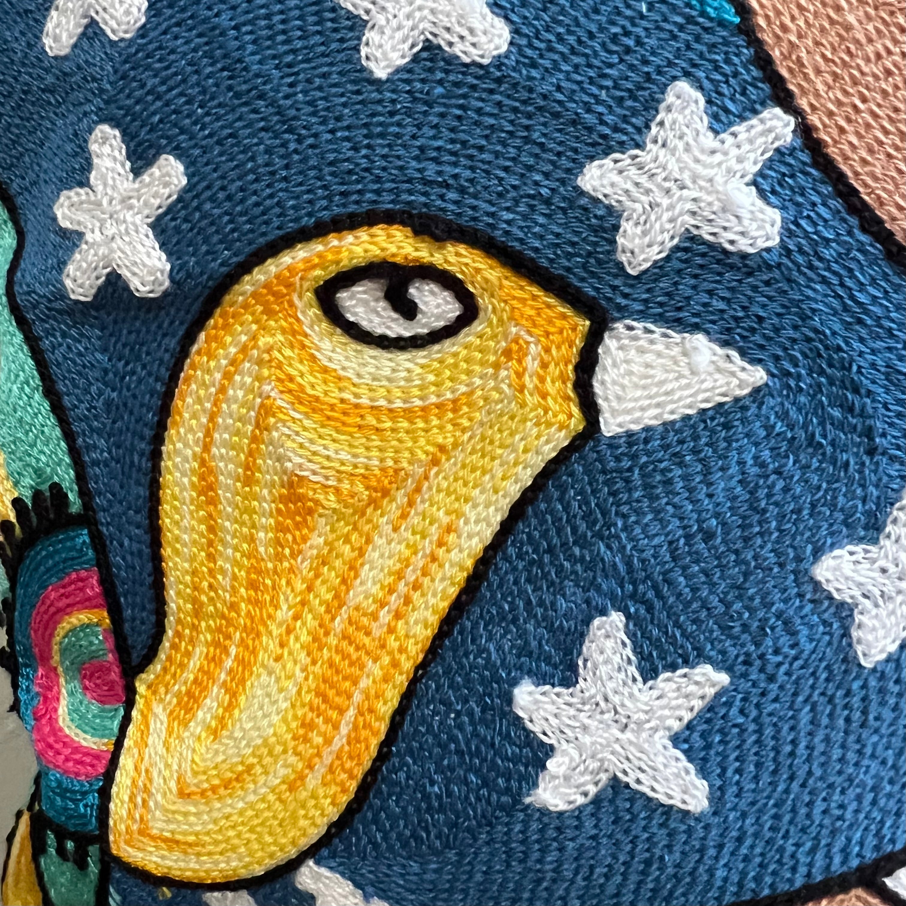Starry Night Frida Embroidered Pillow Bird